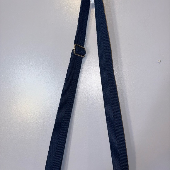 Striped Navy Blue and White Shoulder Bag with Lime Green Interior - Picture 5 of 7